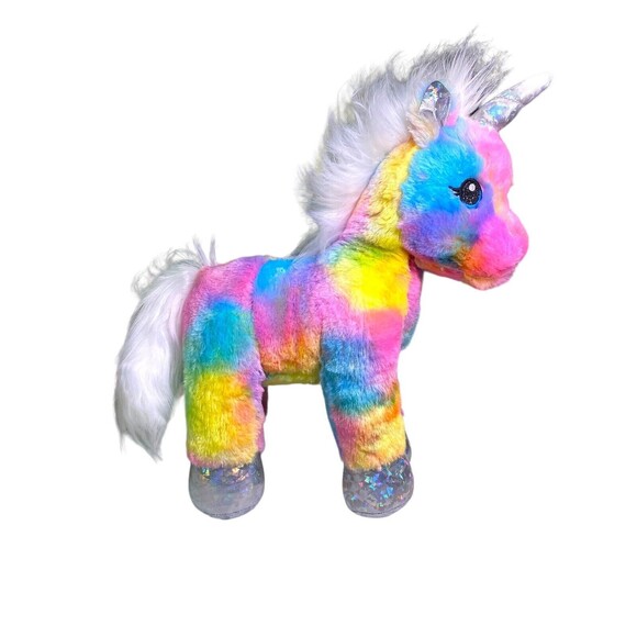 Build a Bear Rainbow Unicorn Tie-Dye Plush 17” Tall Sparkly Metallic Hooves/Horn - Picture 6 of 11